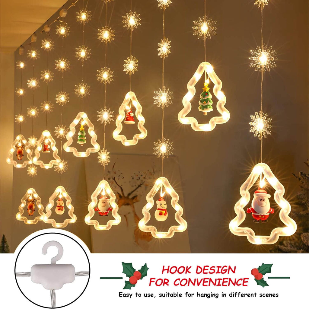 WILLED Christmas String Lights, 120 LED Window Curtain Lights with Christmas Ornaments, 9.8ft USB Powered Warm White Waterproof Fairy Lights Indoor Outdoor for Xmas Tree Patio Garden Party Home Decor