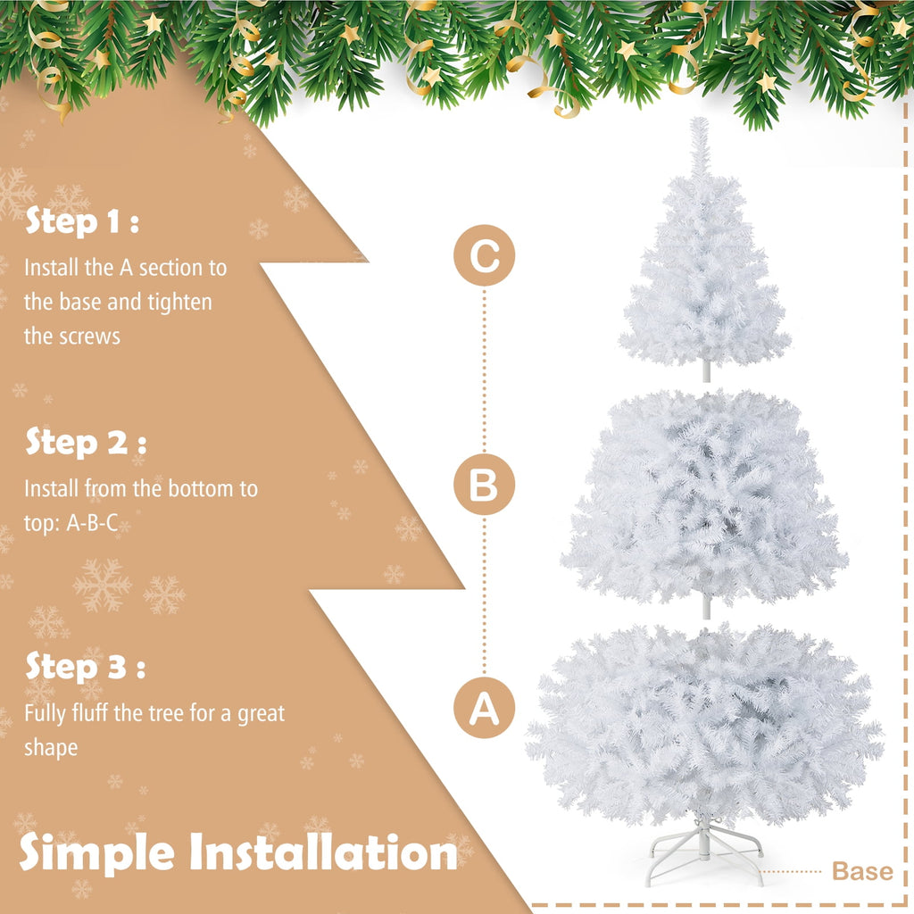 Costway 6 FT Unlit Christmas Tree Hinged with 1000 Branch Tips White