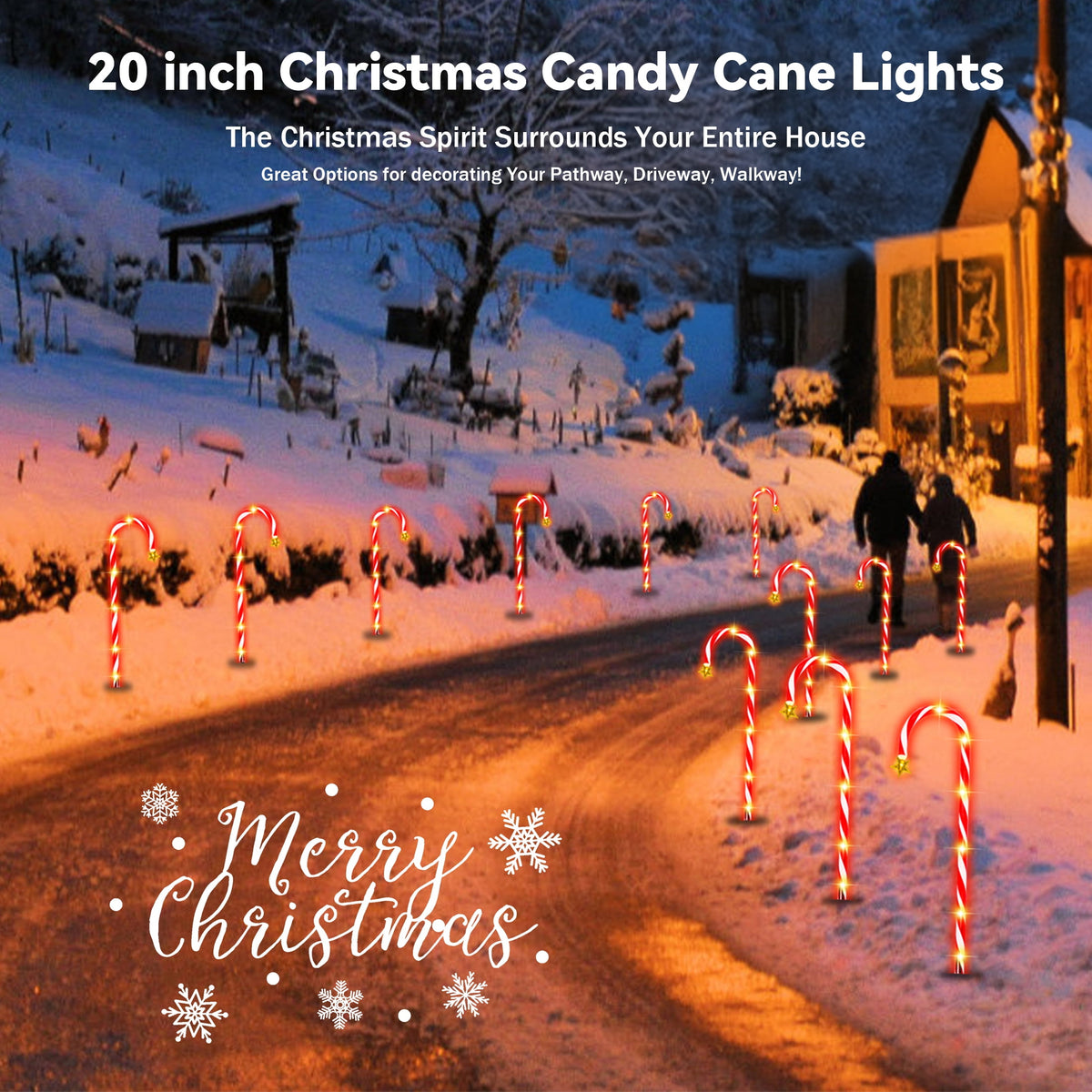 25’’ Christmas Candy Cane Lights, 72 LED Pathway Markers Lights for Christmas Outdoor Decorations, 12 Pack