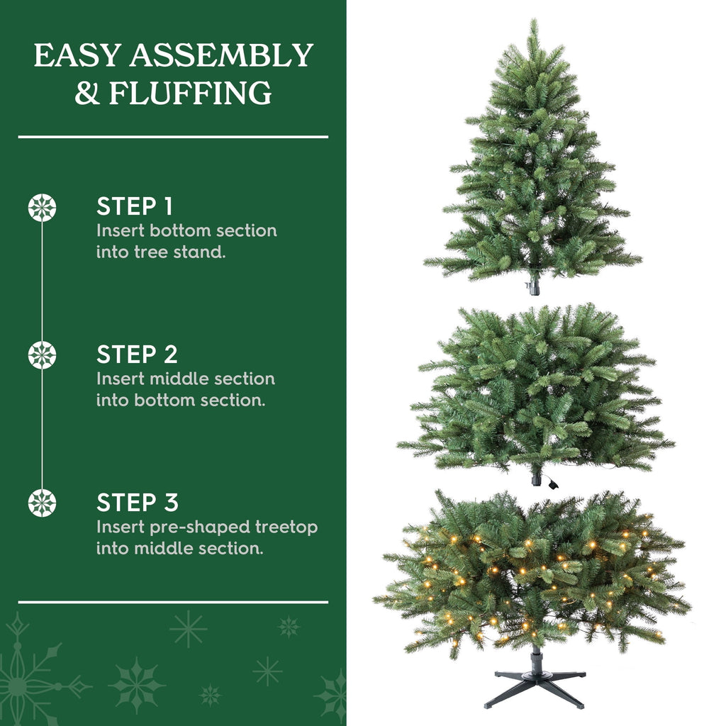 7.5' Pre-Lit Birchwood Fir Green Artificial Christmas Tree with 500 Warm White Twinkle LED Lights, Quick Set, and Stand, by Holiday Time