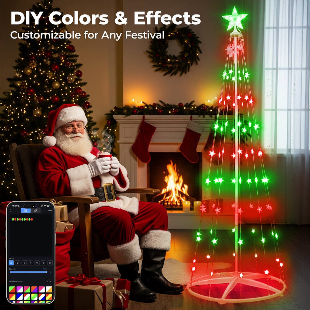 8FT 236 LED Christmas Cone Tree Smart Light with 58 Modes DIY Timer Remote Dimmable Artificial Christmas Tree for Porch Yard Patio Indoor Outdoor Xmas Holiday Decor