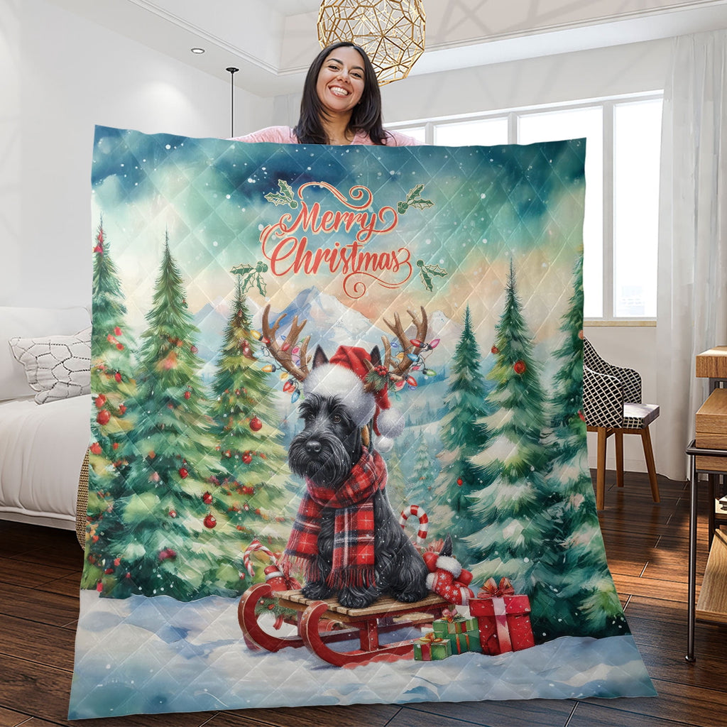 Merry Christmas Santa Reindeer Antlers French Bulldog Sleigh Xmas Winter Holiday Quilt Bedding Set Dog Lover Gifts 1 Blanket Bed Cover 2 Pillowcases - 00023
