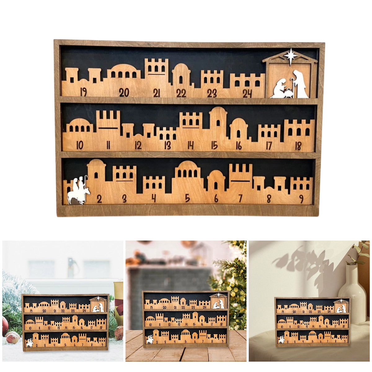 Christmas Manger Scene Countdowns Calendar Nativity Decoration with Base for Office Supplies or Shelf Display