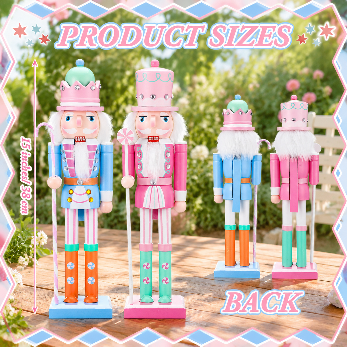 2 Pastel Nutcracker Christmas Figures, Wooden Holiday Decorations for Home