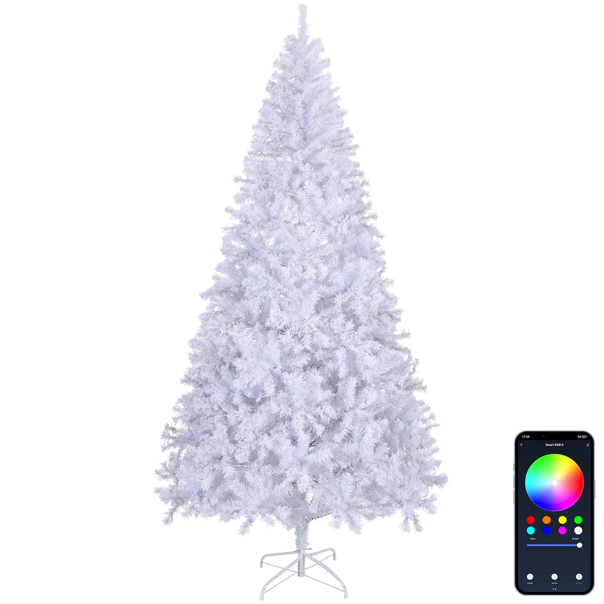 Ktaxon 8 FT Pre-lit Christmas Tree, Xmas Tree Hinged Branches with 500 RGB Lights and 1500 Branch Tips APP Controlled, for Holiday Party Store Office Home, White