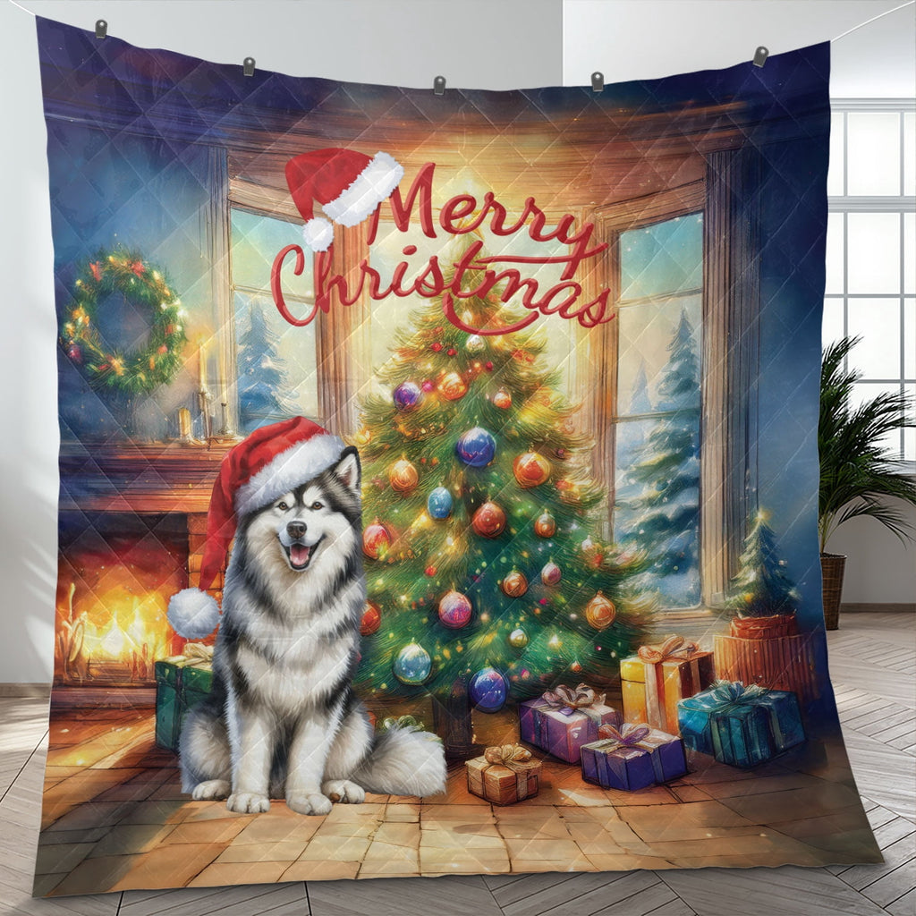 Merry Christmas French Bulldog Santa Hat Xmas Tree Winter Holiday Quilt Bedding Set Dog Lover Gifts 1 Blanket Bed Cover 2 Pillowcases - 01013