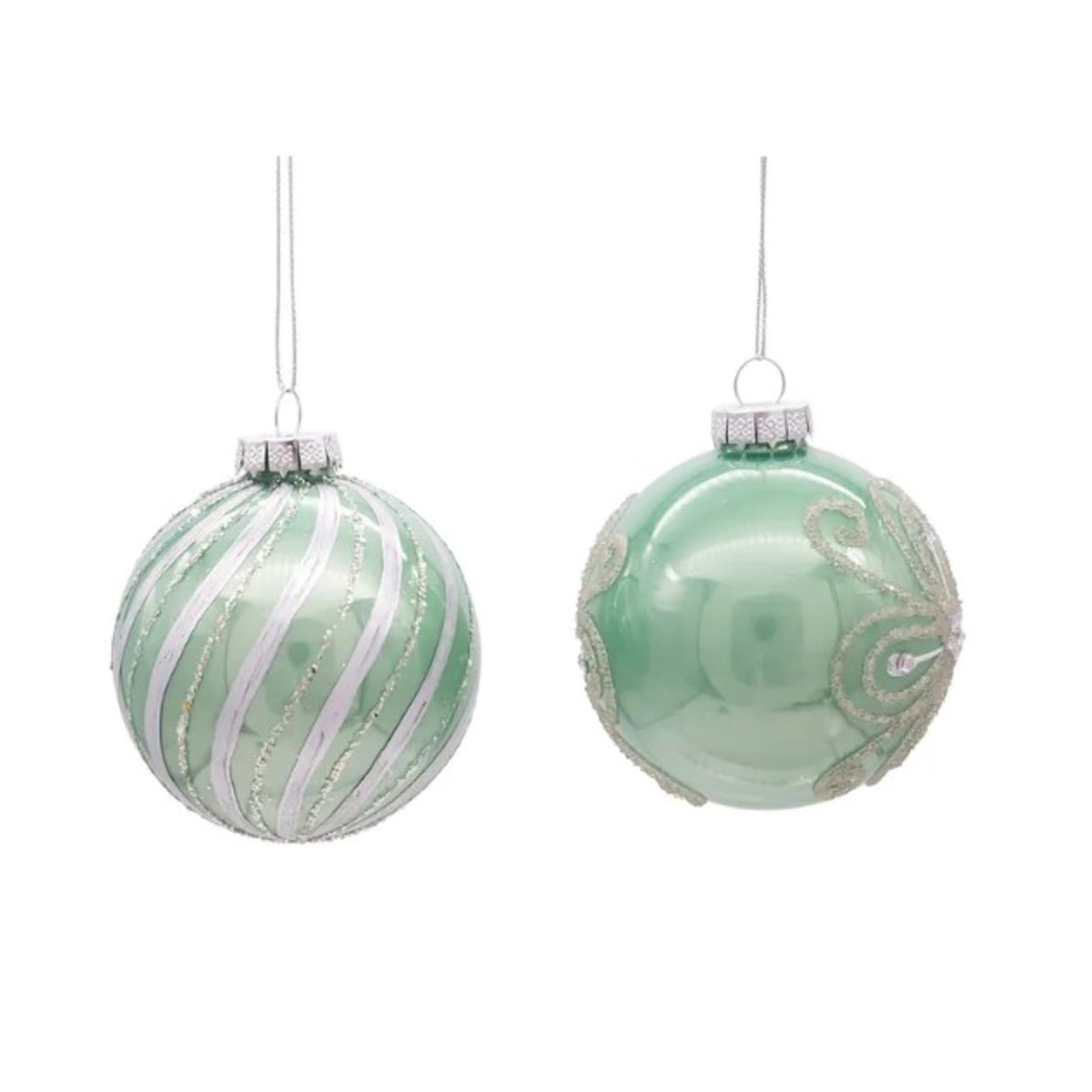 Kurt Adler 80MM Silver and Pale Aqua Embellished Ball Ornaments, 6 Piece Set