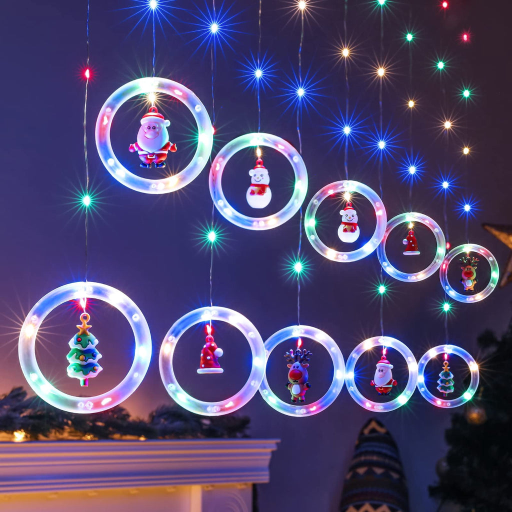 WILLED Christmas String Lights, 120 LED Window Curtain Lights with Christmas Ornaments, 9.8ft USB Powered Warm White Waterproof Fairy Lights Indoor Outdoor for Xmas Tree Patio Garden Party Home Decor