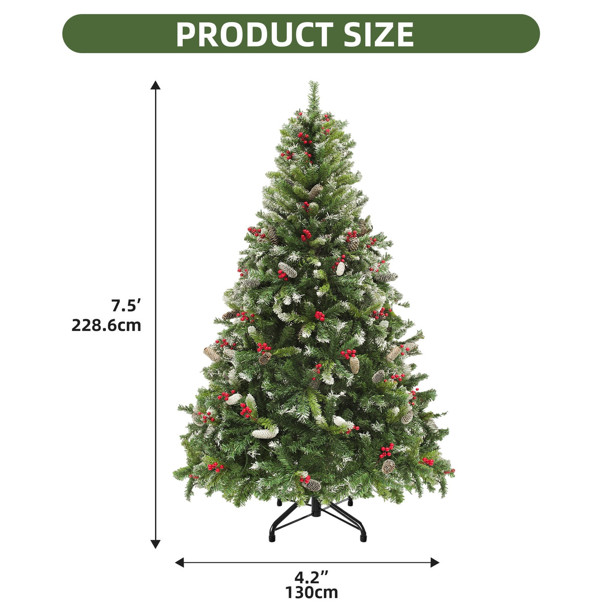 Uforic 7.5ft Pre-Lit Artificial Christmas Tree with 1398 Branch Tips&550 Lights, Remote Control, Green