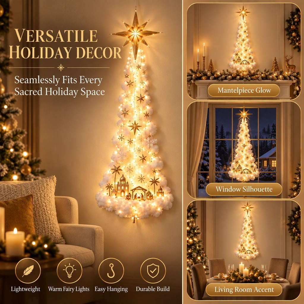 Bethlehem Star of Faith Nativity Decor, Christmas Decorations，Warm Fairy Lights for Living Room Mantel Window