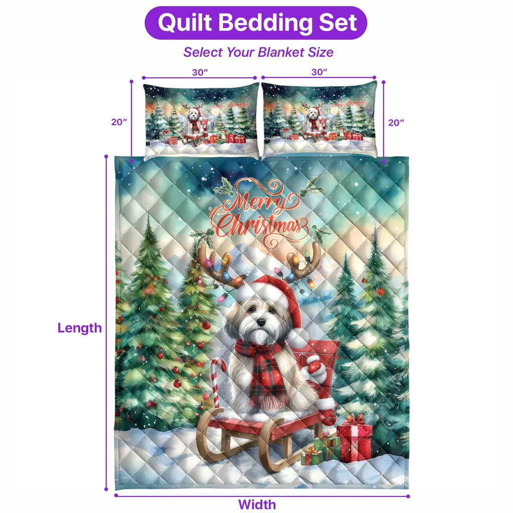 Merry Christmas Santa Reindeer Antlers French Bulldog Sleigh Xmas Winter Holiday Quilt Bedding Set Dog Lover Gifts 1 Blanket Bed Cover 2 Pillowcases - 00023