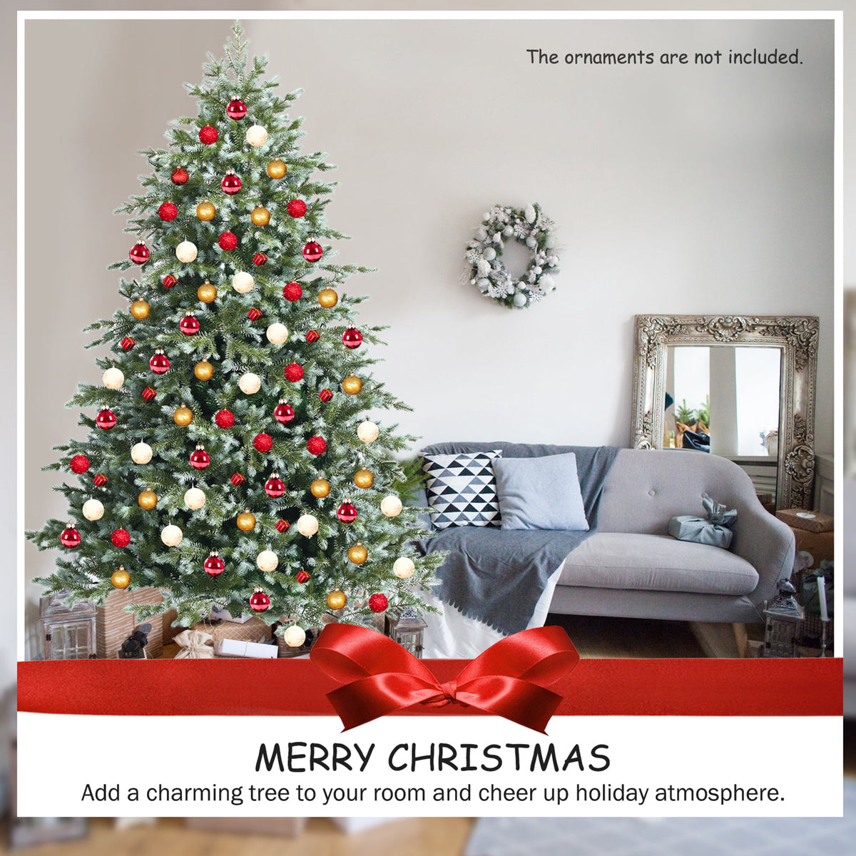 Gymax 7 Ft Artificial Christmas Tree Unlit Hinged Xmas Tree w/ Metal Stand