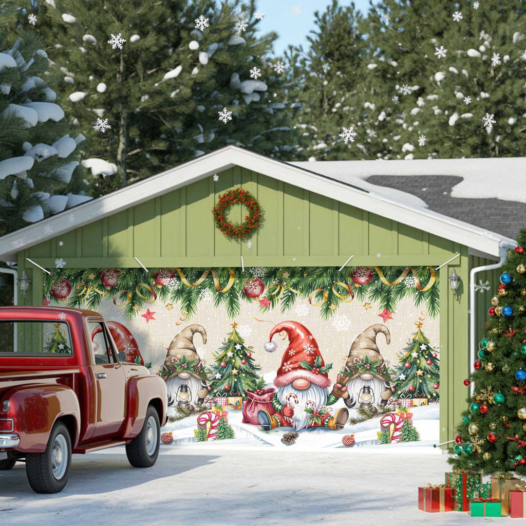 Fsddascl 7 x 16 Ft Christmas Garage Door Cover, Black Christmas Tree Large Garage Door Banner, Xmas Snowflake Green Golden Hanging Garage Mural Background for Indoor Outdoor Xmas Party Supplies