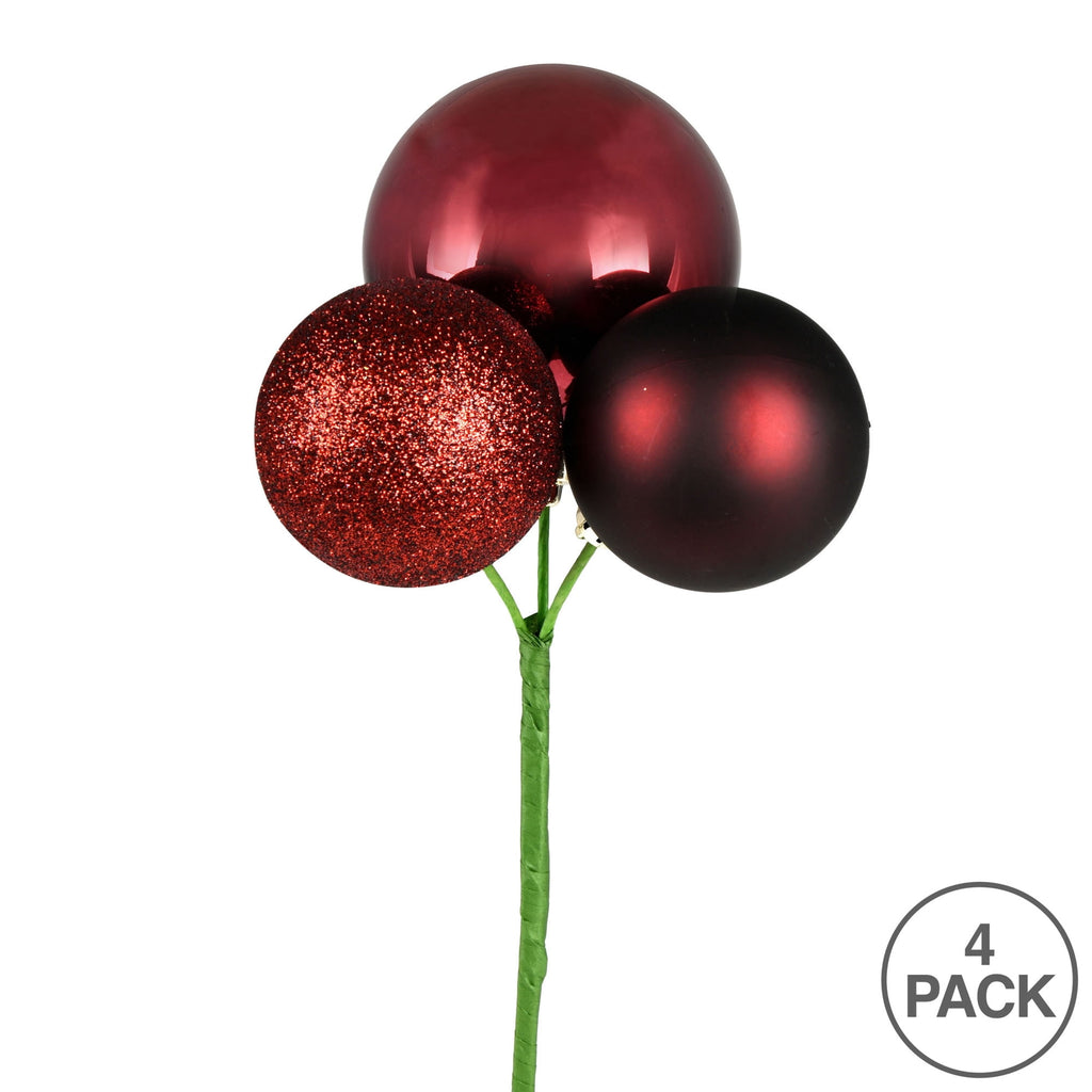 Vickerman 18" Coral Ball Ornament Christmas Pick, 4 per set