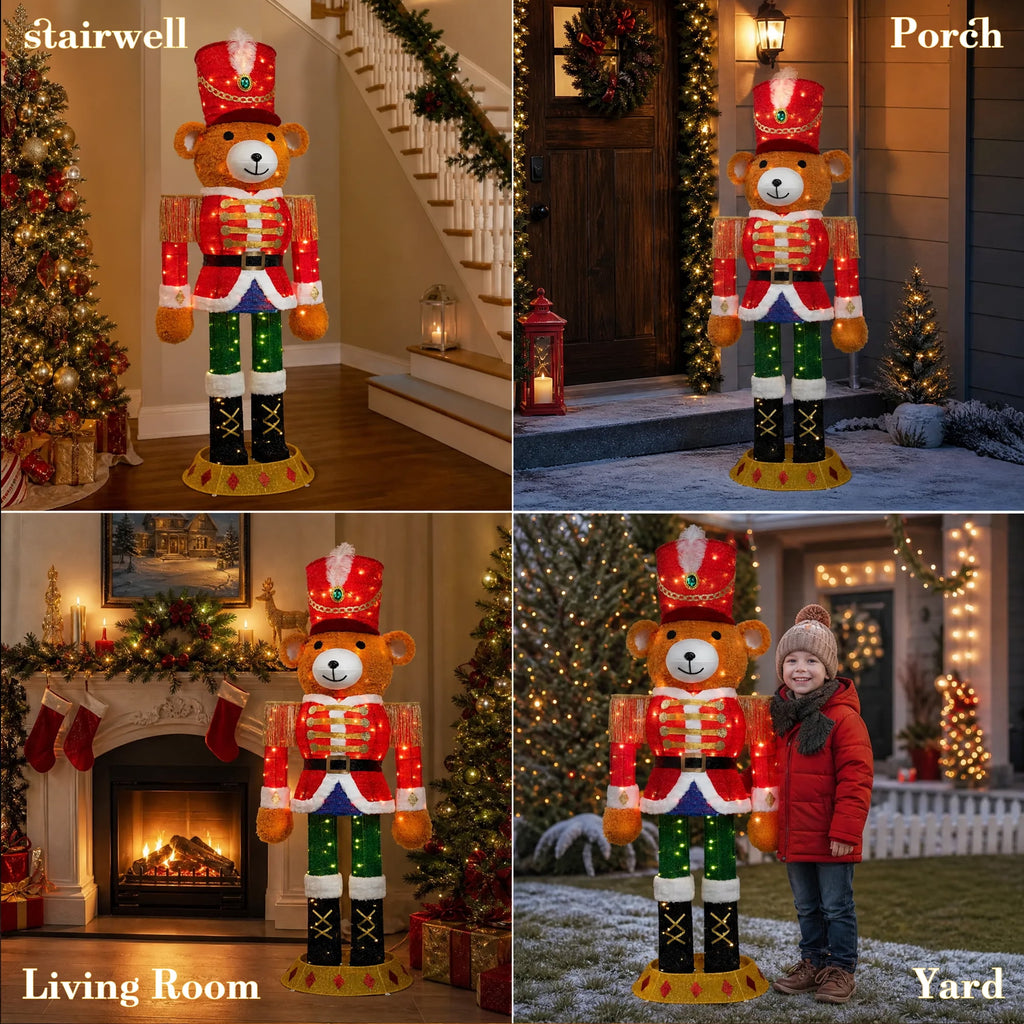 Dazzle Bright 5 ft Lighted Giant Nutcracker Bear Christmas Decoration, IP44 Waterproof Metal Frame, 150 Warm White LED, Outdoor Yard Holiday Display