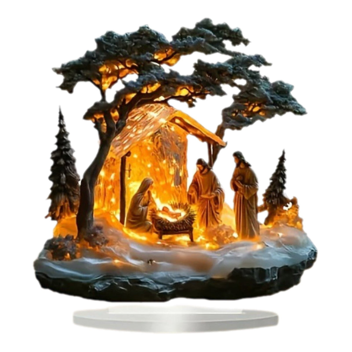 Aodebiao 2D Christmas Nativity Set Indoor, Christmas Houses Village, Nativity of Jesus , Coconut Tree, Manger and No Led Lights for Home Decor or Gift