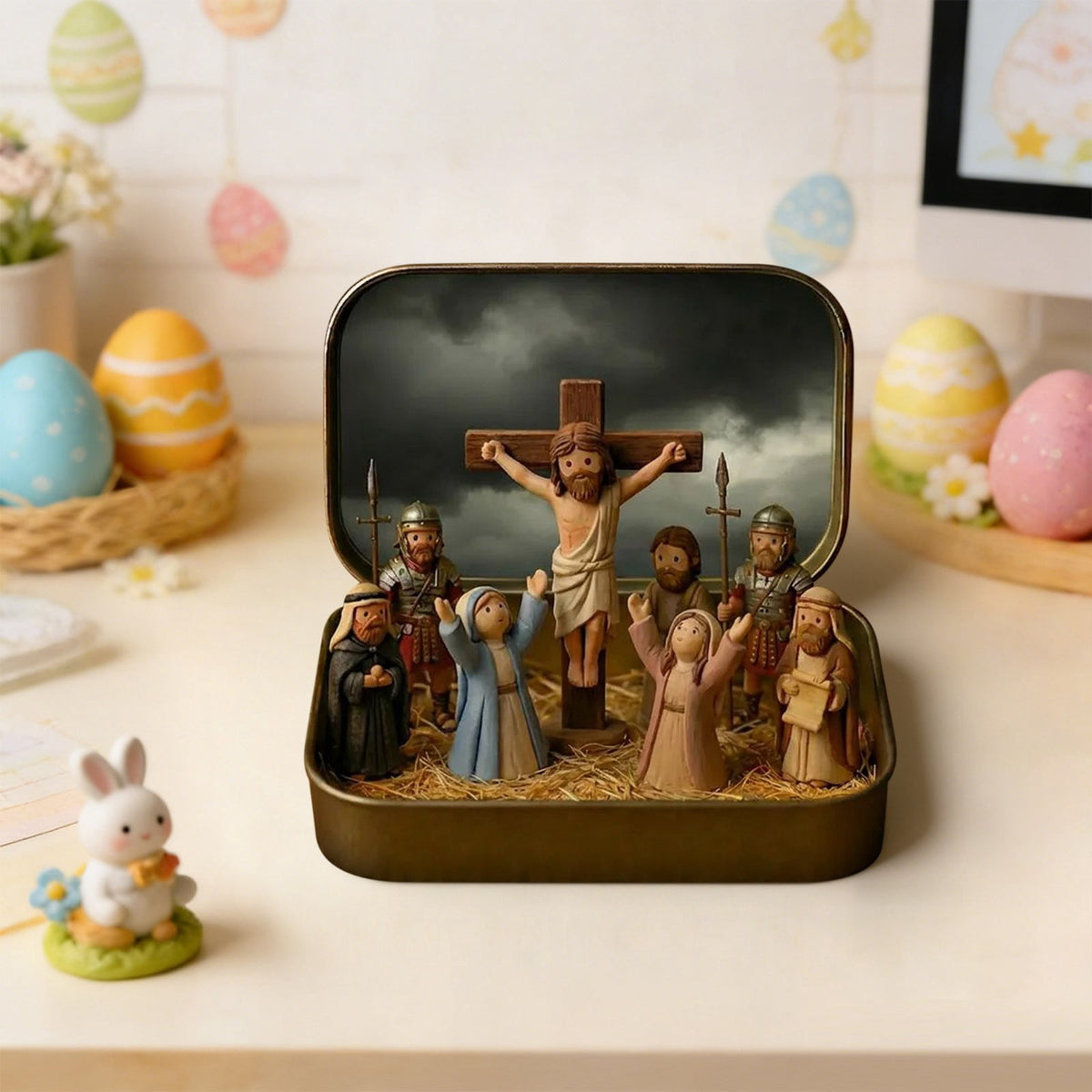 Daghihgewr Mini Christmas Nativity Set Tabletop Tin Box Multicolor Indoor Religious Ornament 1-Count 3.9 x 2.8 x 1.2 Inch