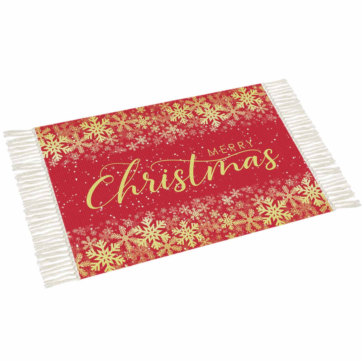 Merry Christmas Area Rug 3x5ft Woven Runner Rug,Winter Snowflake Xmas Aesthetic Red Washable Living Room Hallway Bedroom Kitchen Carpet with Tassels,Indoor Outdoor Throw Door Mat for Entryway