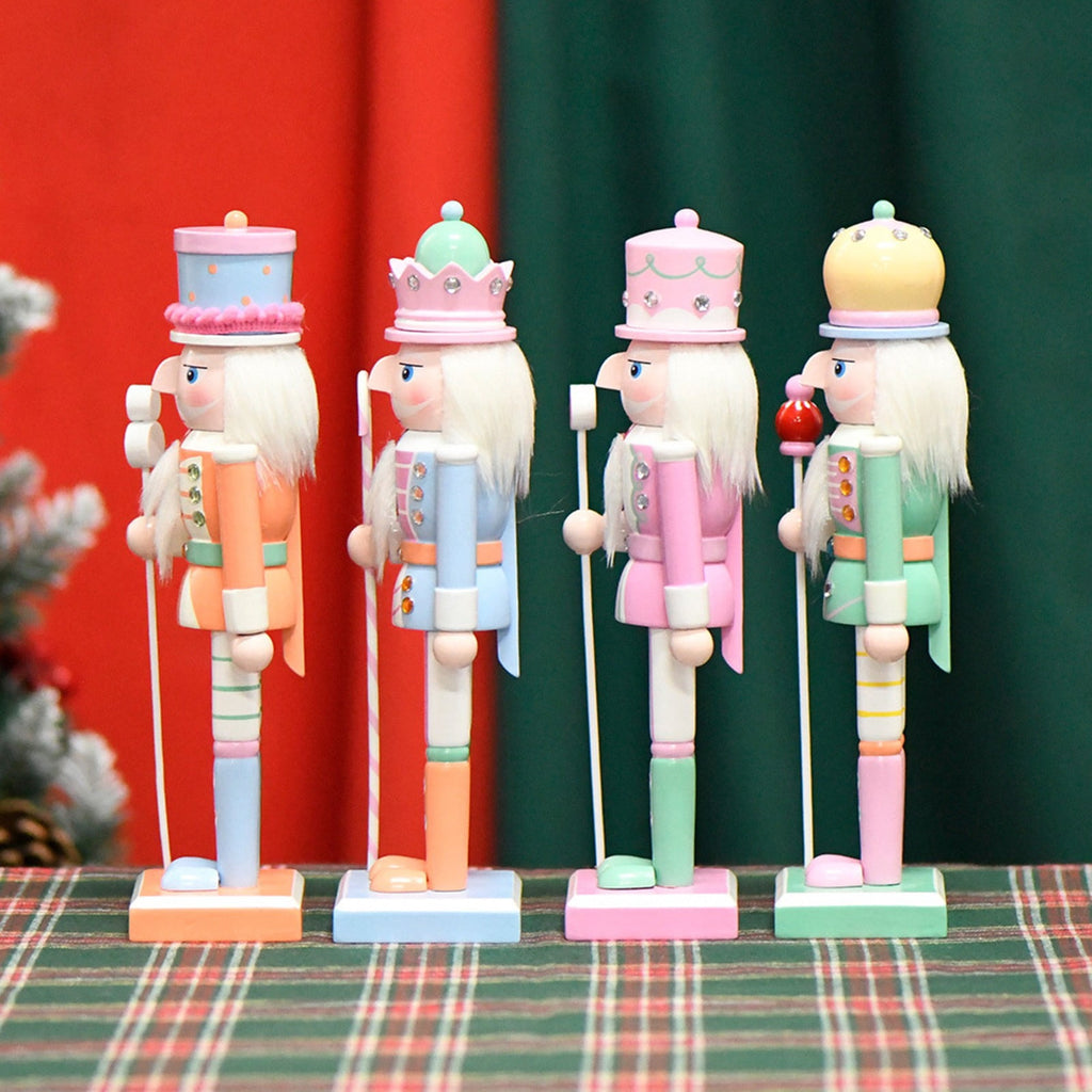 Wooden Nutcracker Soldier Figurine 4-Piece Set, Christmas Tabletop Decor for Mantel Shelf Window Holiday Home Decoration 14.96"
