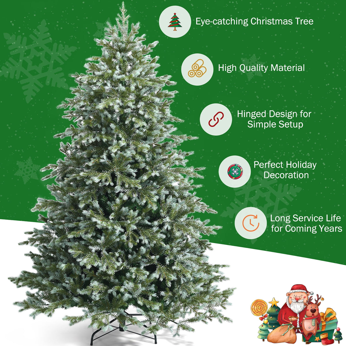 Costway 8ft Hinged Artificial Christmas Spruce Tree w/ 1658 Mixed PE & PVC Tips