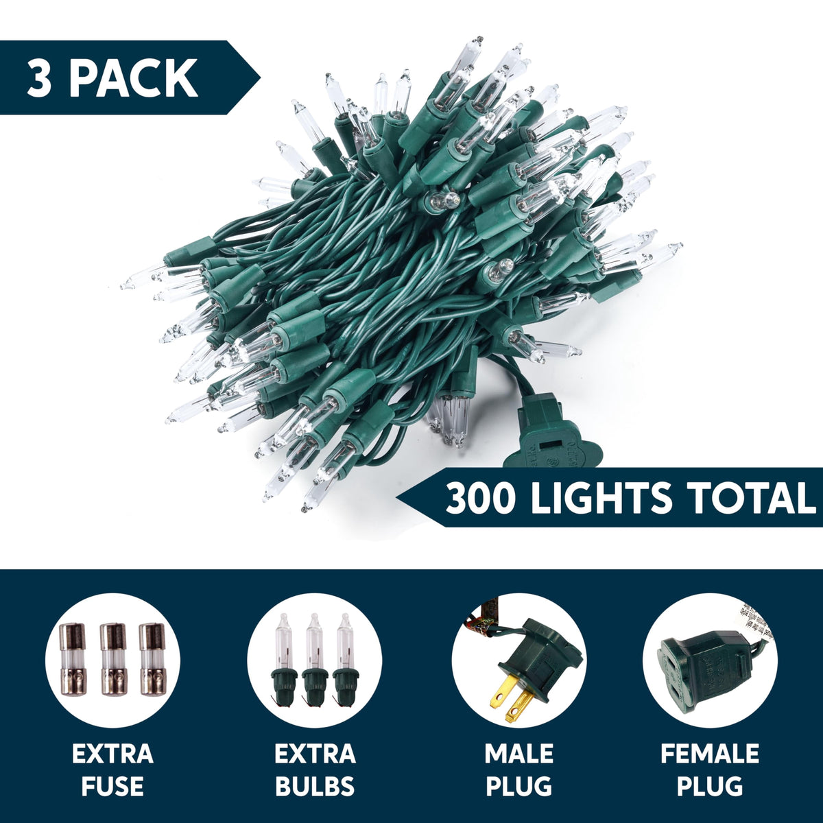 Joiedomi 100-Count Clear White Christmas Light Set,Green Wire Lights for Christmas Decorations,Holiday,Party,Home,Indoor or Outdoor Decorations