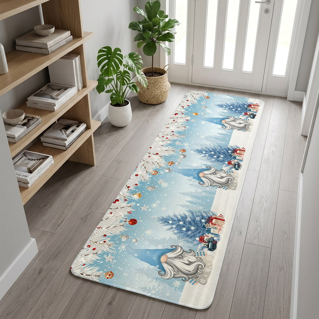 Pink Gnomes Christmas Washable Area Rugs for Living Room Bedroom, Large Non Slip Indoor Floor Carpet Absorbent Xmas Tree Gifts Winter Snowflake Birds Door Mat Rugs for Bathroom Entryway 47.2"x63"