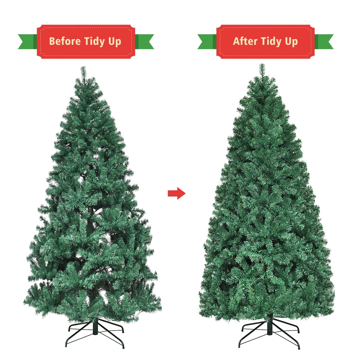 Costway 7Ft Pre-Lit PVC Hinged Christmas Tree 300 LED Lights Green