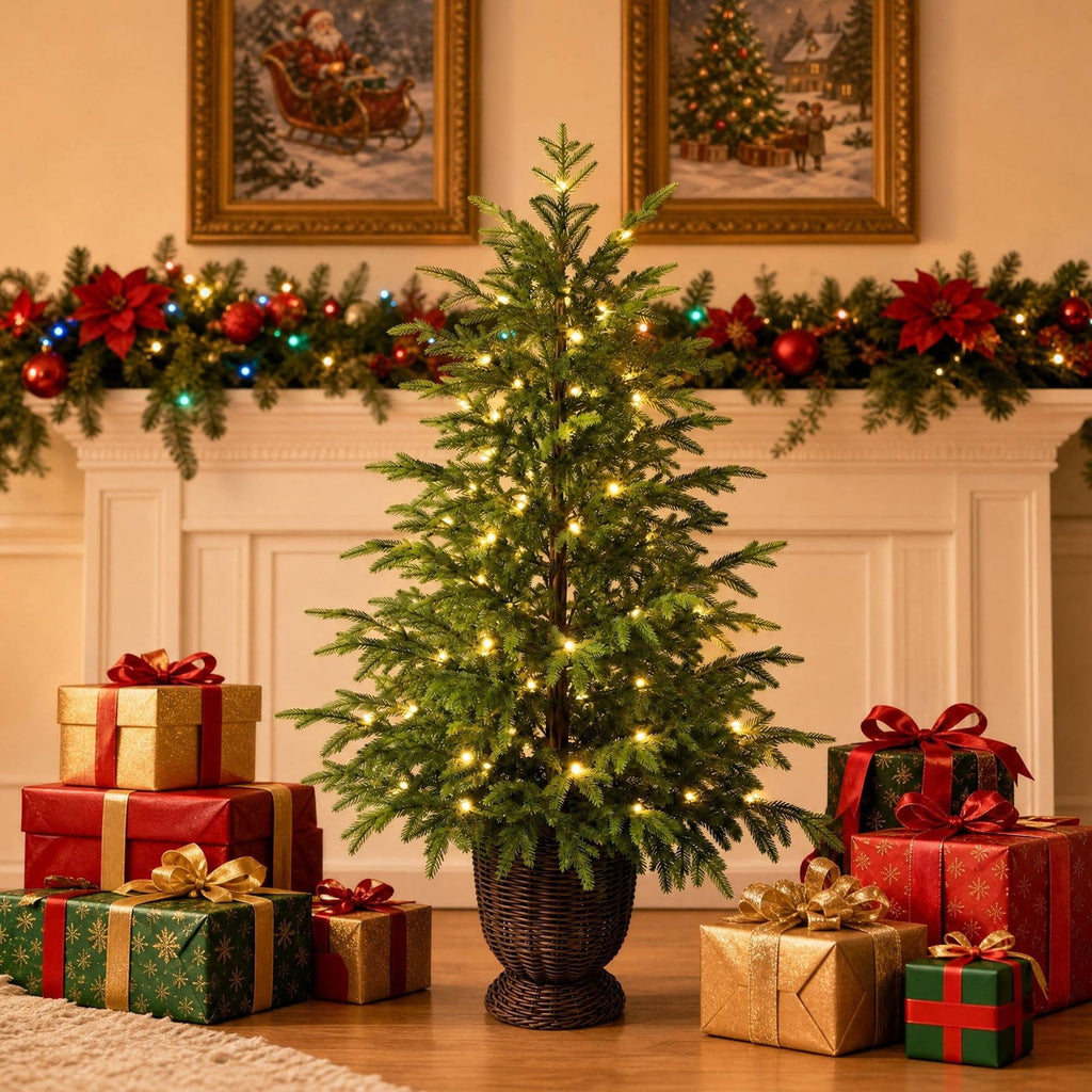 2.95 FT Premium Artificial Christmas Trees, Arbol de Navidad con luces Integradas, Artificial Christmas Tree Dense Needles, Pre-lit Christmas Trees with Lights for Holiday, Party(B)