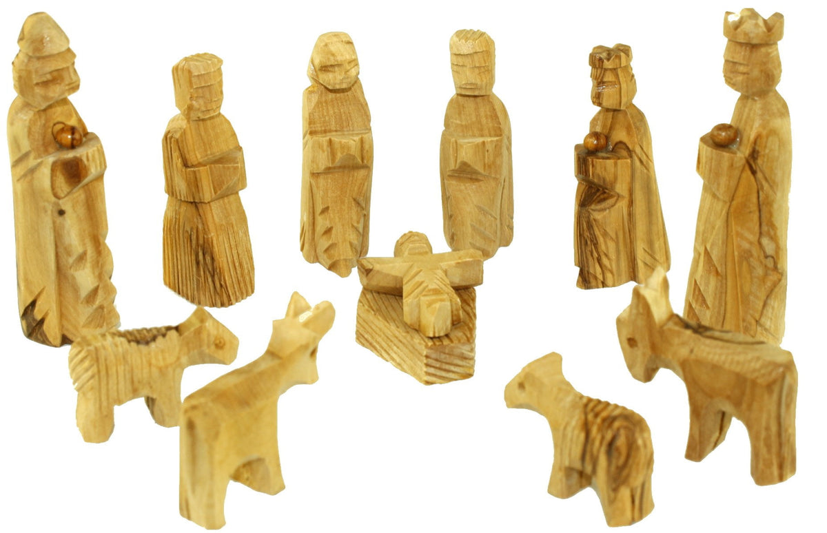 Olive Wood Miniature Nativity Set (12 Pieces Set) - 5 Inches (4 Inches)