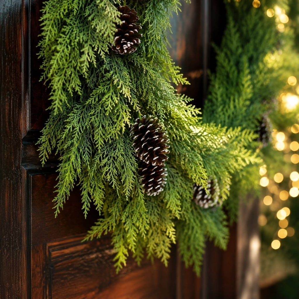 THOPBPRK Artificial Cedar Half Wreath for Front Door Christmas Decorations DIY Holiday with Bow Winter Hanging Ornament for Wall Window Home Decor, 23.6" A