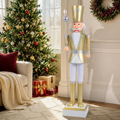 4 Ft Christmas Nutcracker with High Hat, Scepter, Hidden Storage Compartment, Metal Frame, Sturdy Base