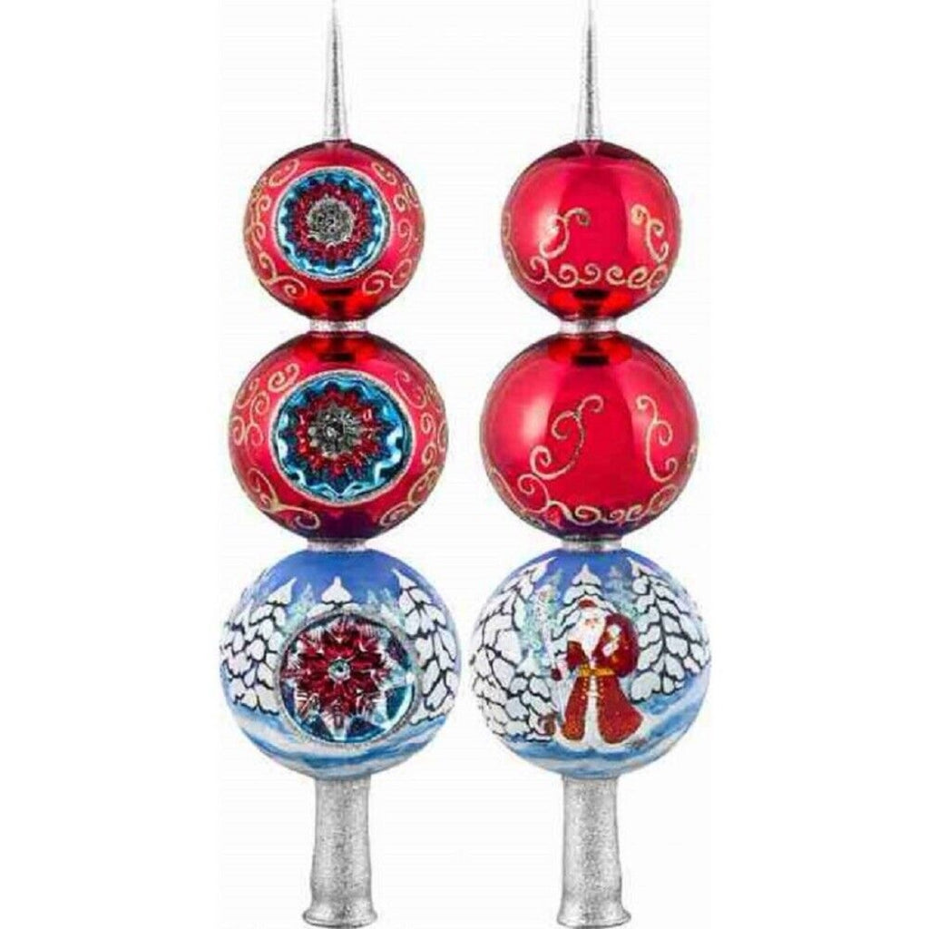 Woodlands Santa Finial Polish Glass Christmas Tree Topper