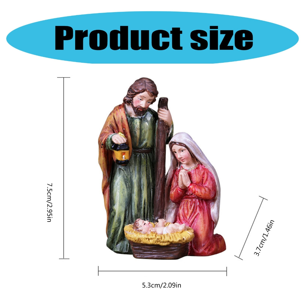 SDFGTstore Resins Manger Nativity Scene Miniature Figurine Holy Family Statue Ornament Gift