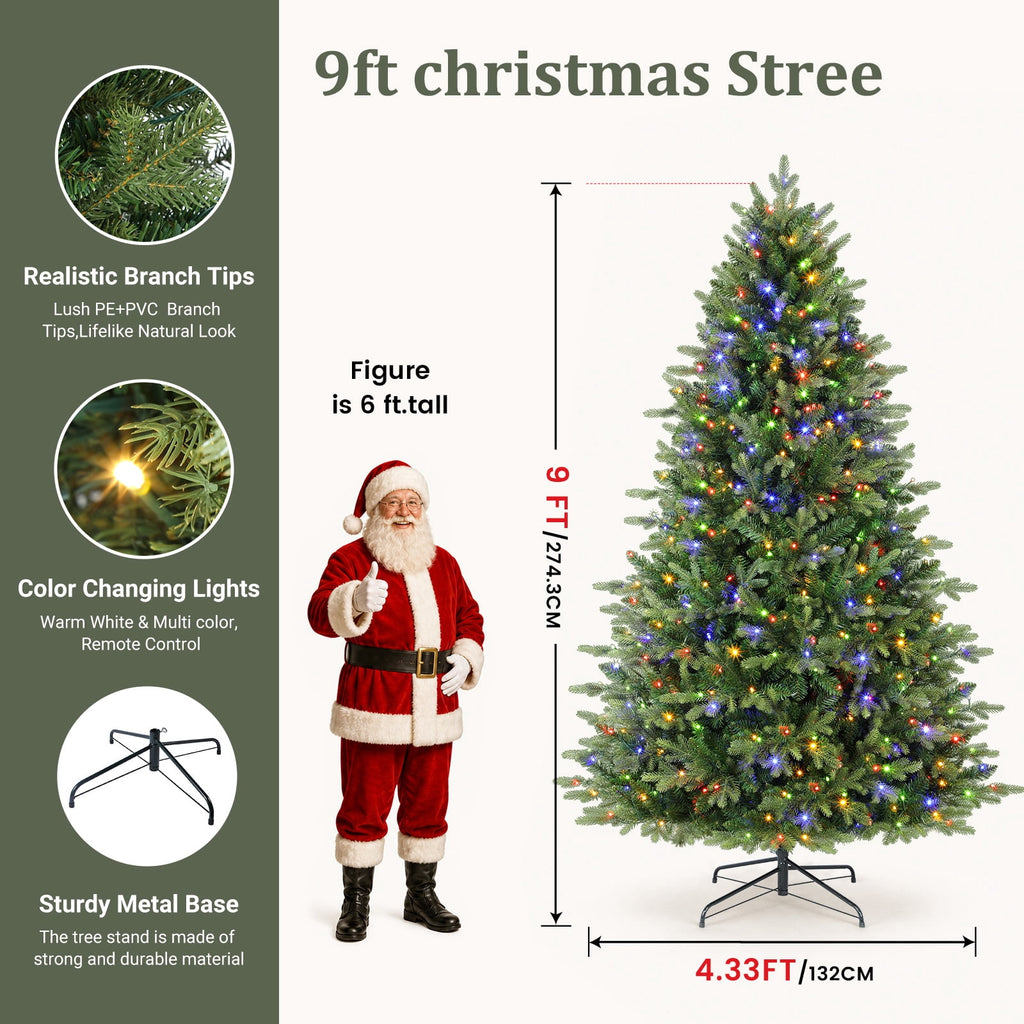 Lolsea 7ft Prelit PE Noble Fir Artificial Christmas Tree with Remote Control, Timer and Warm White & Multi-Color Lights