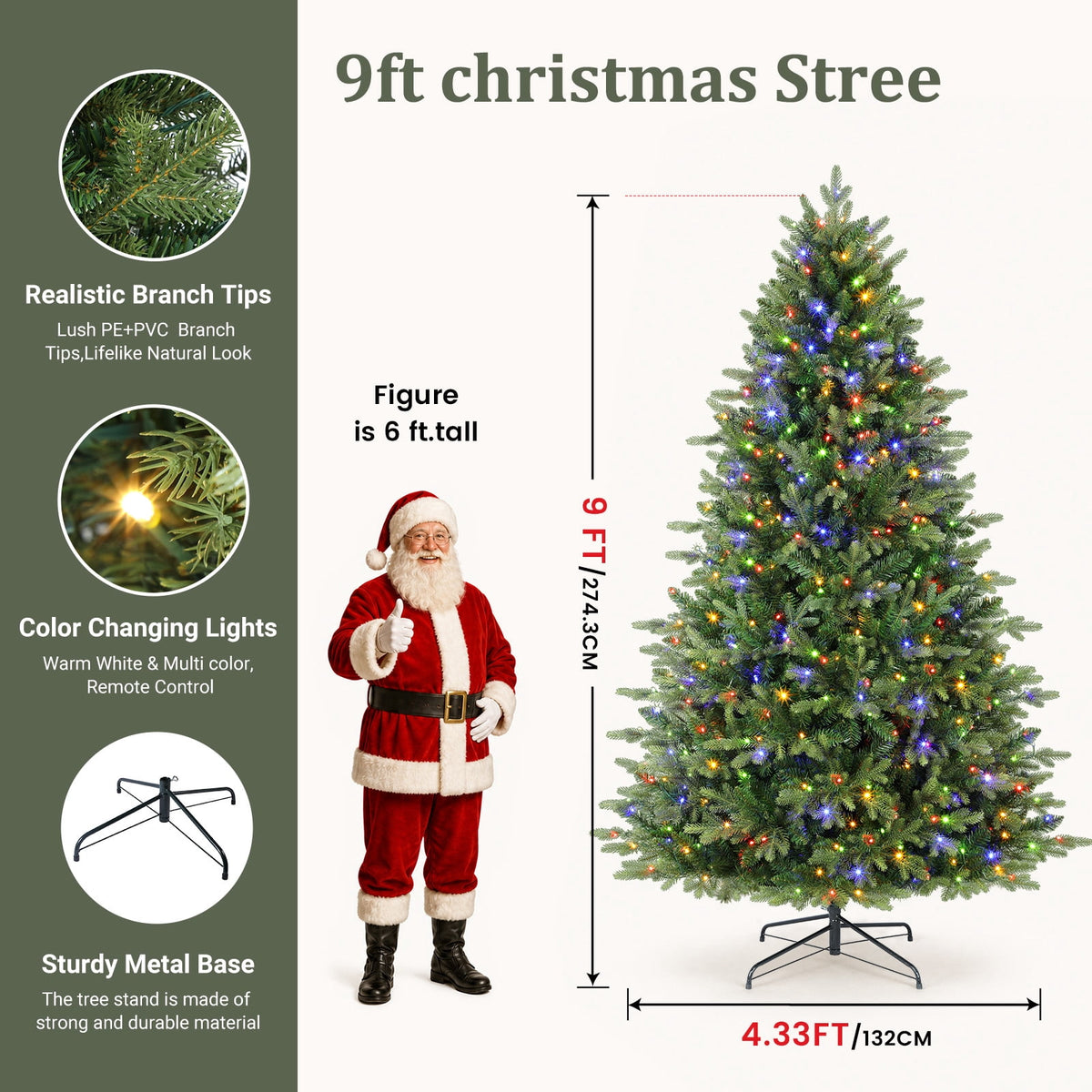 Lolsea 7ft Prelit PE Noble Fir Artificial Christmas Tree with Remote Control, Timer and Warm White & Multi-Color Lights
