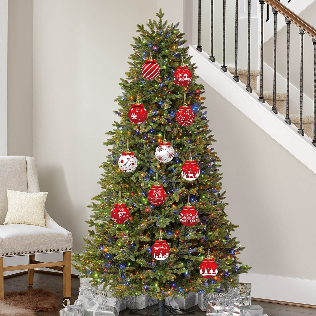Christmas Decorations Indoor, 12pc Christmas Decoration Wooden Hanging Ornament, Christmas Indoor Decor, S9Multicolor