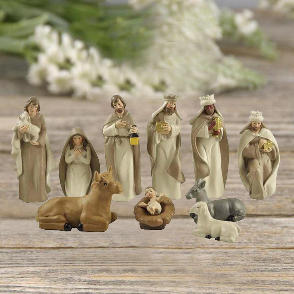 yotijay 10Pcs Home Decoration Nativity Scene Set Holy Family Statue Christmas Jesus Mary