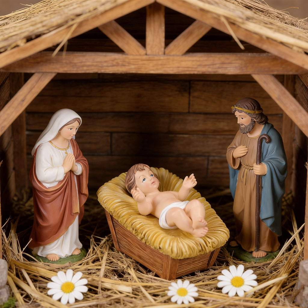 Resin Baby Jesuses Christ in Manger Figurines Small Nativity Statue Ornament