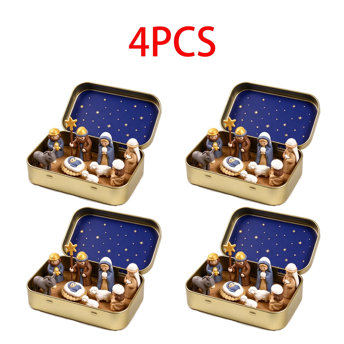 Daghihgewr Mini Christmas Nativity Set Tabletop Tin Box Multicolor Indoor Religious Ornament 1-Count 3.9 x 2.8 x 1.2 Inch