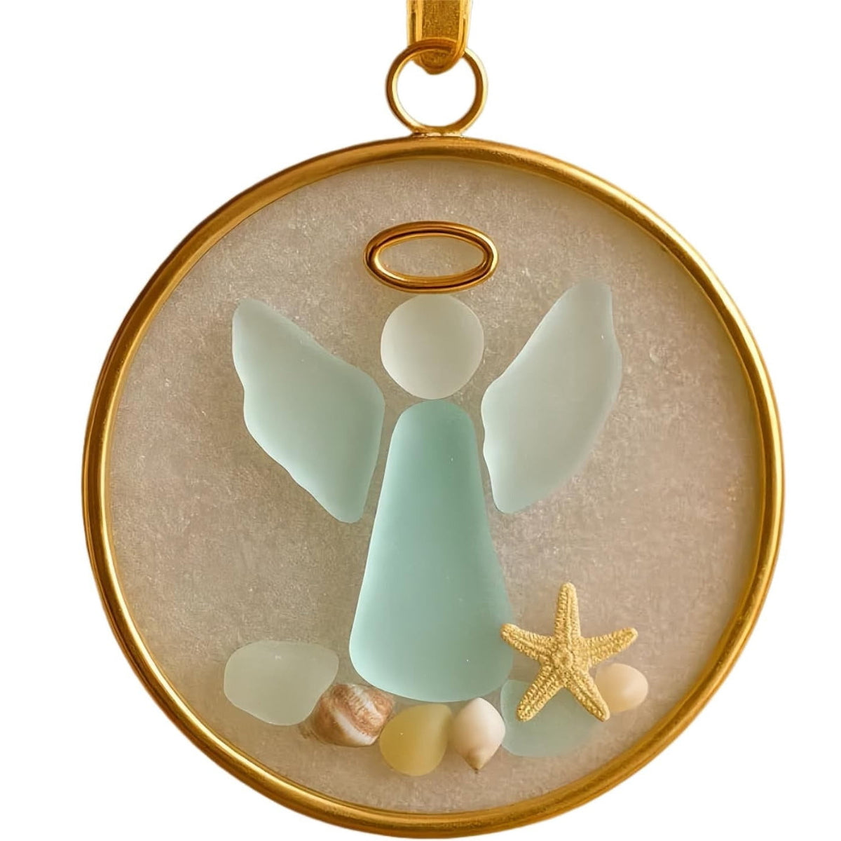 Lunxisen 1 Pcs Sea Glass Nativity: Jesus’ Birth Christmas Ornament,Coastal Inspired Sea Glass Nativity Ornament,Handmade Nativity Scene, with Shells and Starfish