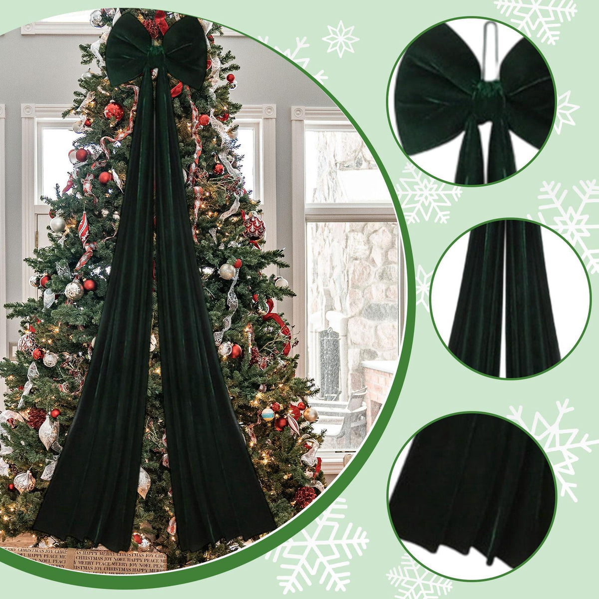LeeQinersw Large Christmas Bow Christmas Tree Topper Bow Front Door Party Farmhouse Holiday Green