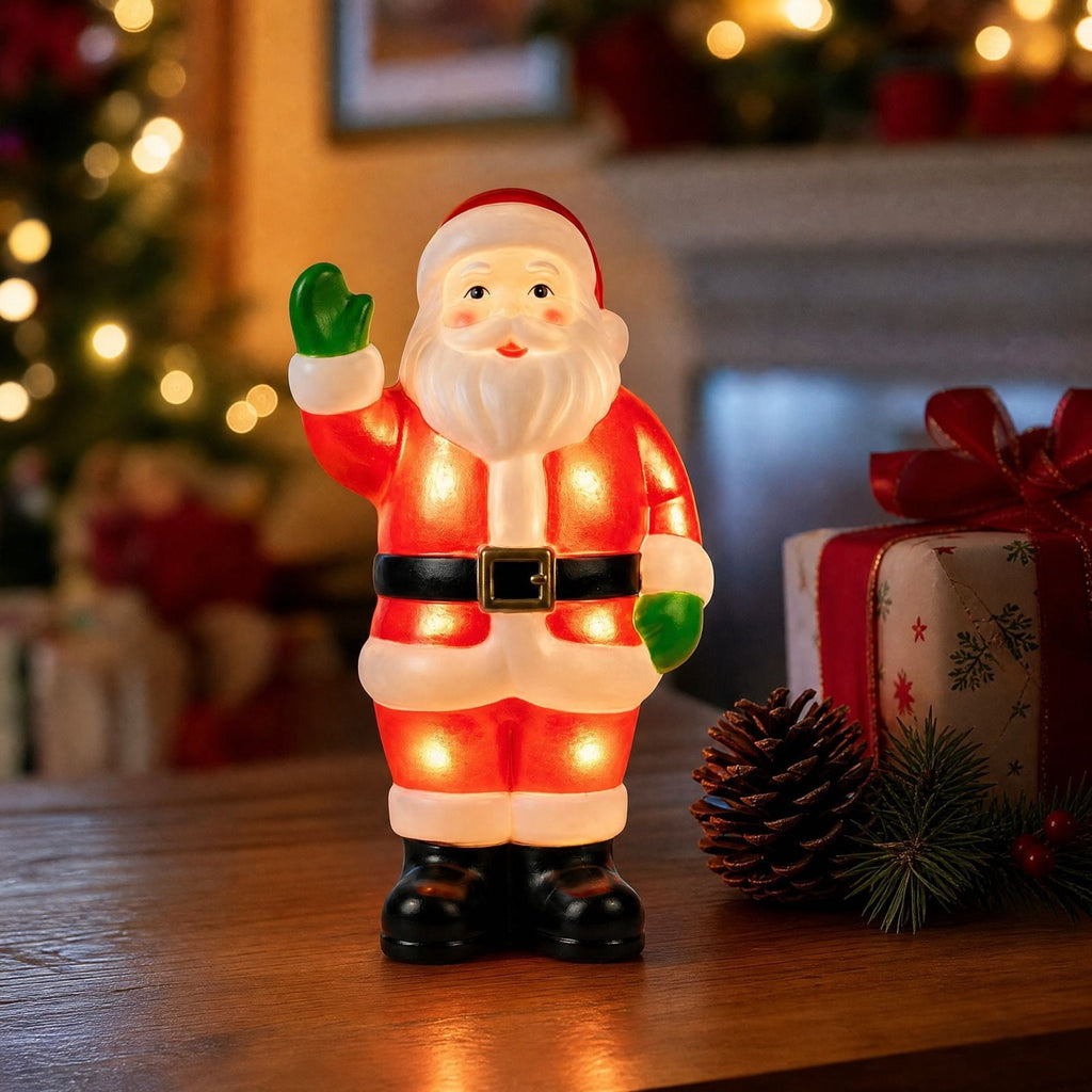Luckky Lighted Christmas Dog Resin Statue, Santa Hat and Scarf Dog Figurine, 7.87 Inch, Multi-Color LED Lights, Indoor Outdoor Holiday Decor