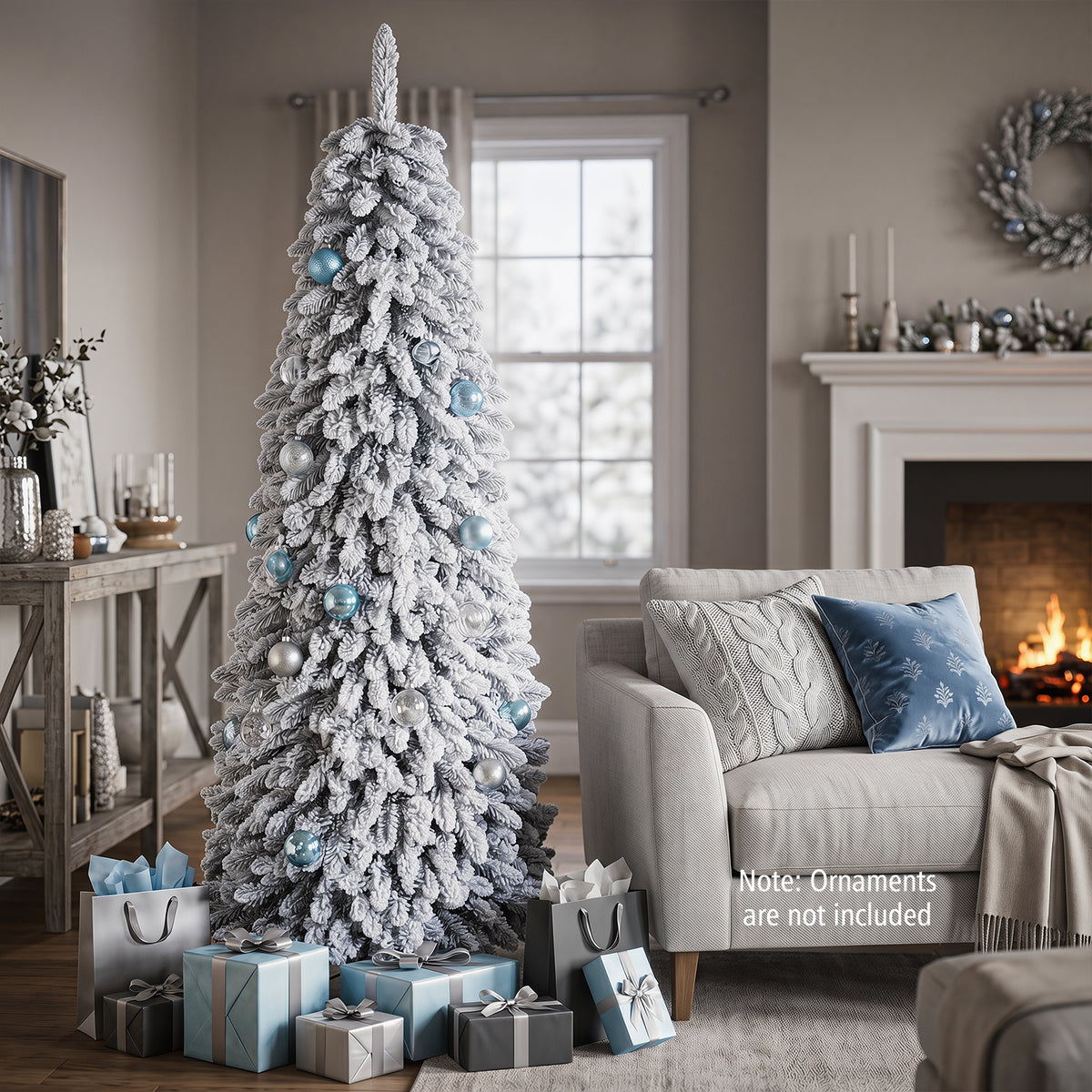 Costway 5 FT Pre-Lit Slim Christmas Tree Flocked Xmas Decoration 11 Modes 150 LED Lights