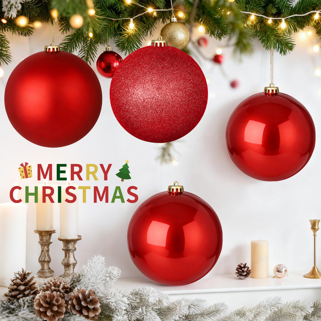 LAMPHOME 12PK 6" Shatterproof Christmas Ball Ornaments, Solid Red Festive Decor with Glossy & Matte Finishes, Xmas Tree Ornaments for Holiday Party Decoration