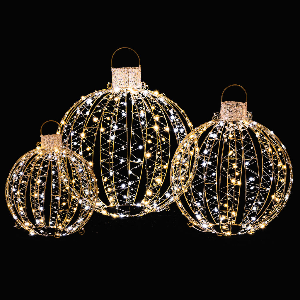 Gymax Set of 3 Christmas Globe Light Hanging Tree Light Ball Decor w/ Steel Frame & LED Lights