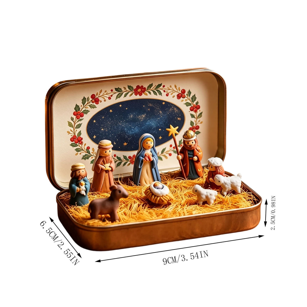 Mini Christmas Nativity Scene Set in a Tin Box Pocket Size Religious Catholic Jesus Holiday Desktop Ornament Decor Keepsake Stocking Stuffer Gifts