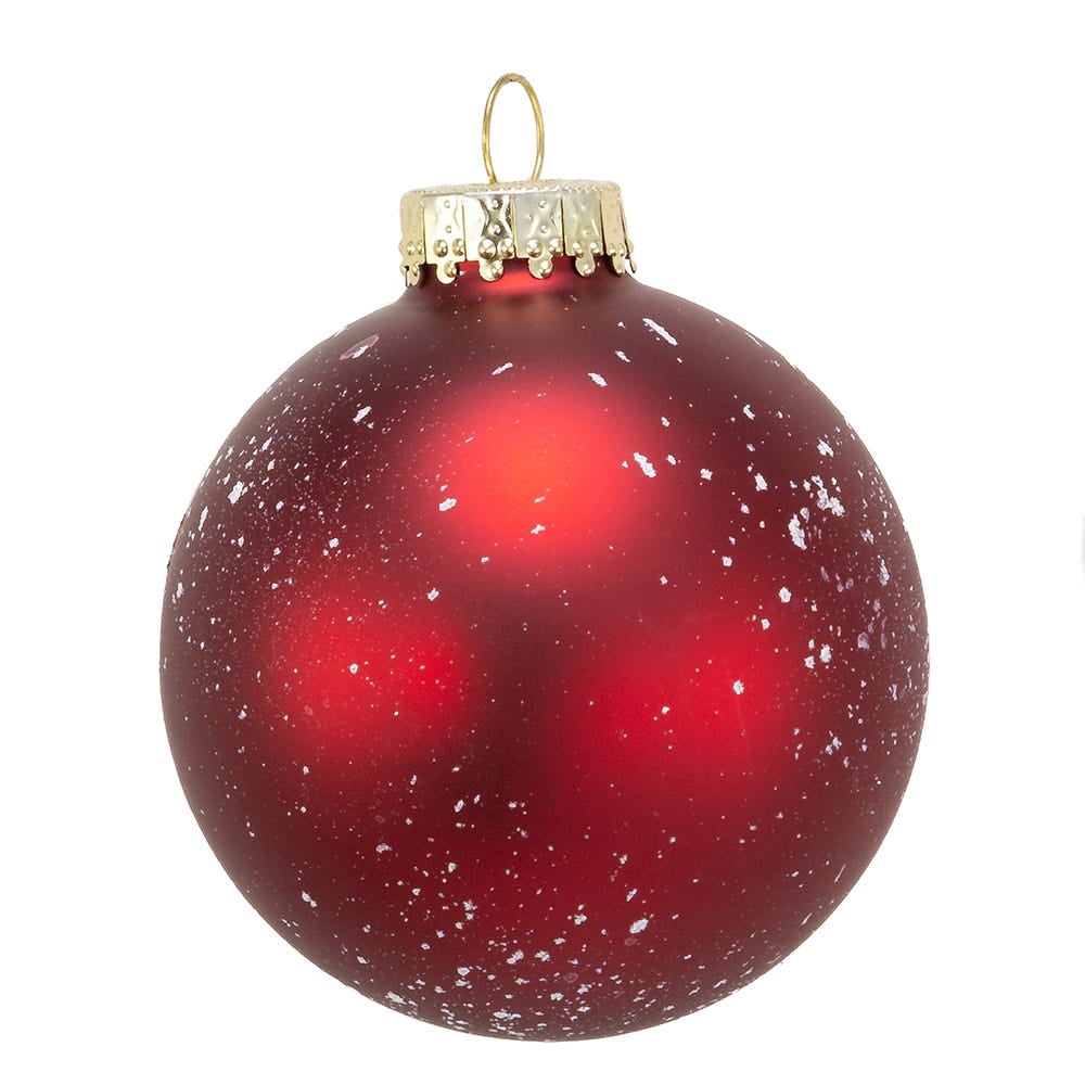 Kurt Adler 80MM Glass Red With Pinecone Design Ball Ornaments, 6 Piece Box Set