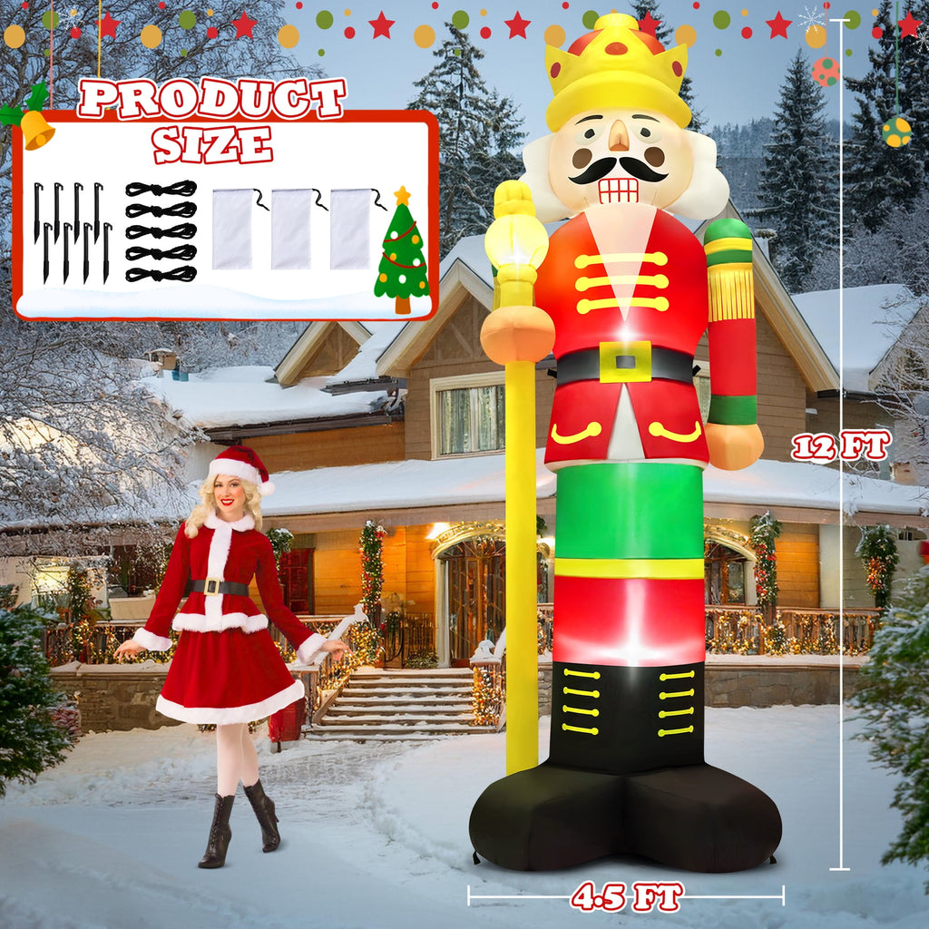 Yexmas 12FT Christmas Inflatable Nutcracker Soldier, Blow Up Yard Xmas Decor with LED Light&Candy Cane for Holiday Party Lawn Garden Outdoor Decor