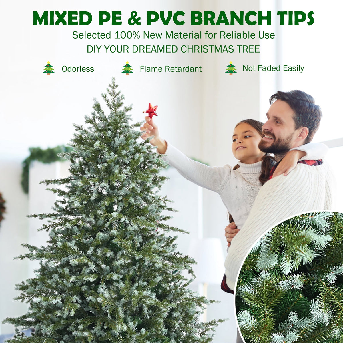 Costway 8ft Hinged Artificial Christmas Spruce Tree w/ 1658 Mixed PE & PVC Tips
