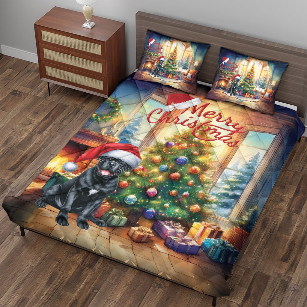 Merry Christmas French Bulldog Santa Hat Xmas Tree Winter Holiday Quilt Bedding Set Dog Lover Gifts 1 Blanket Bed Cover 2 Pillowcases - 01013